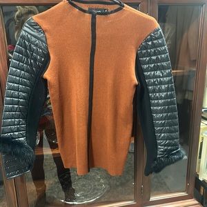Sweater like, dark rustic Brown, Black fur on 3/4 sleeves